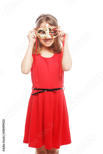 lovely girl wearing a red mask.