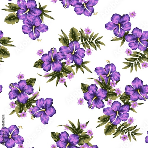 Purple Tropical Flowers Seamless Pattern