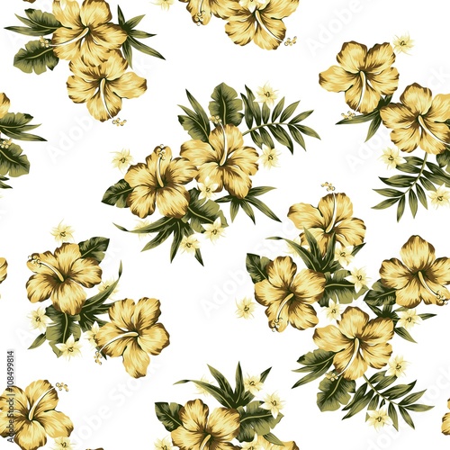 Yellow Tropical Flowers Seamless Pattern