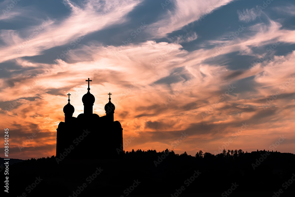 Church at sunset concept of Christianity