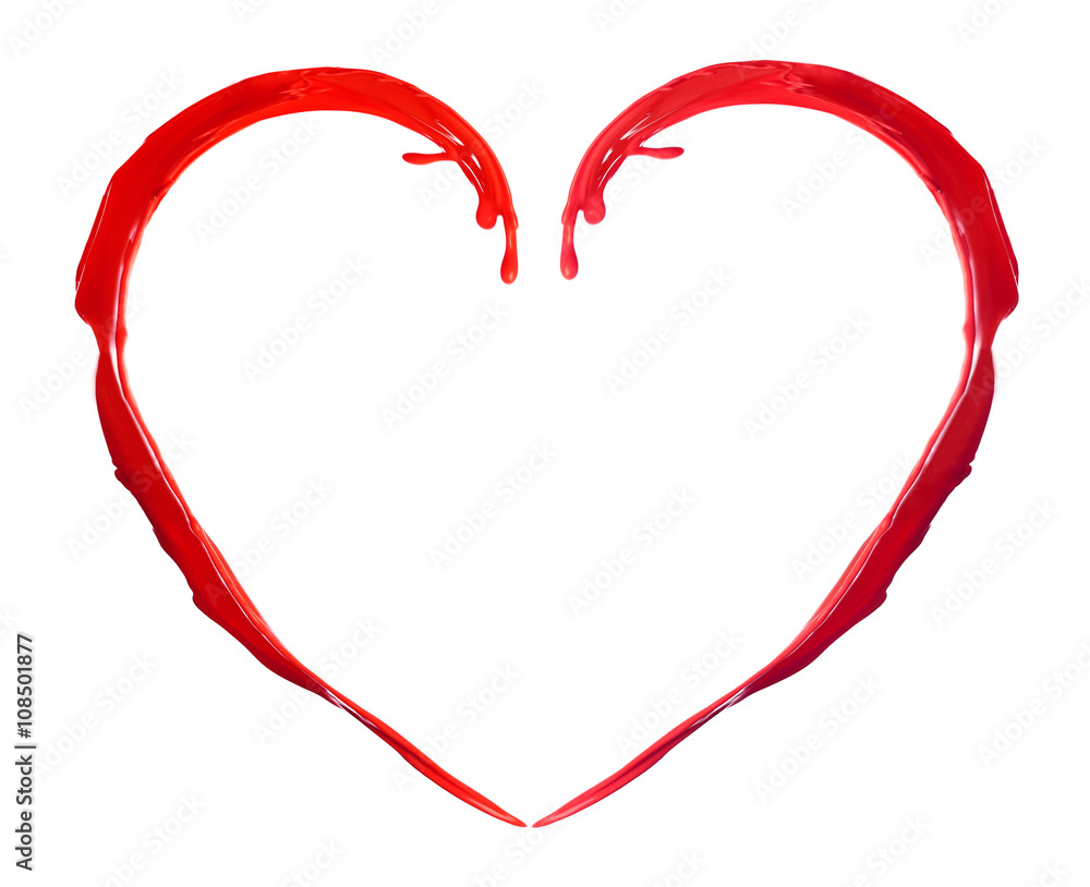 Red heart made of paint splash isolated on white Red heart made of paint splash isolated on white