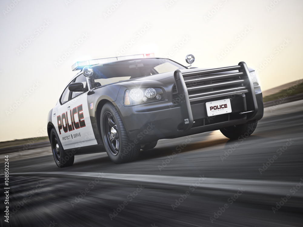 Obraz Policja odpowiada na wezwanie z pełną gamą świateł. 3d rendering