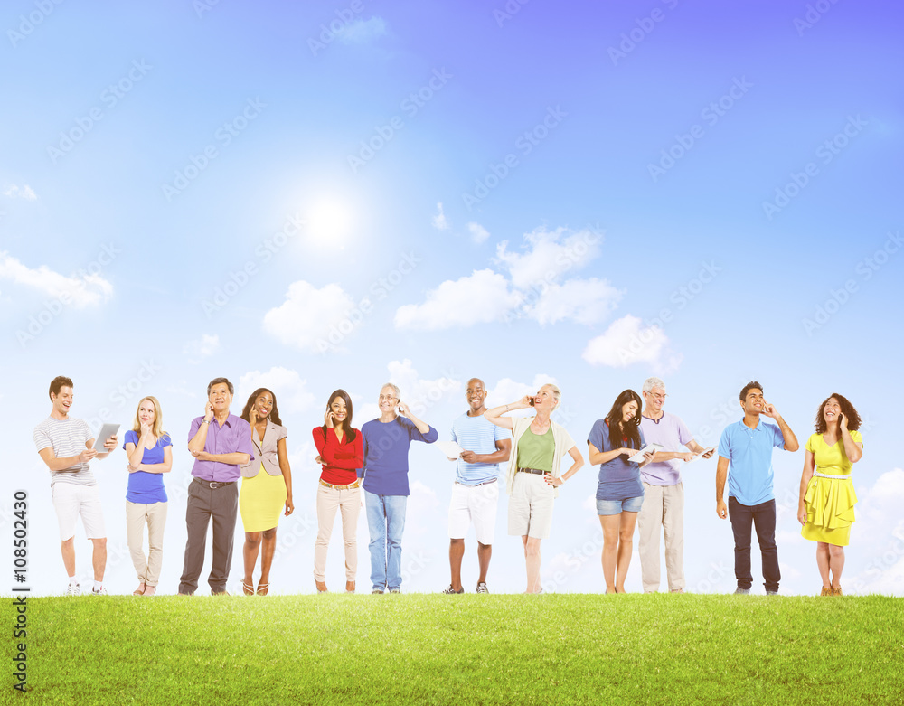 Group Of Multi-Ethnic People Social Networking Outdoors Concept Group Of Multi-Ethnic People Social Networking Outdoors Concept