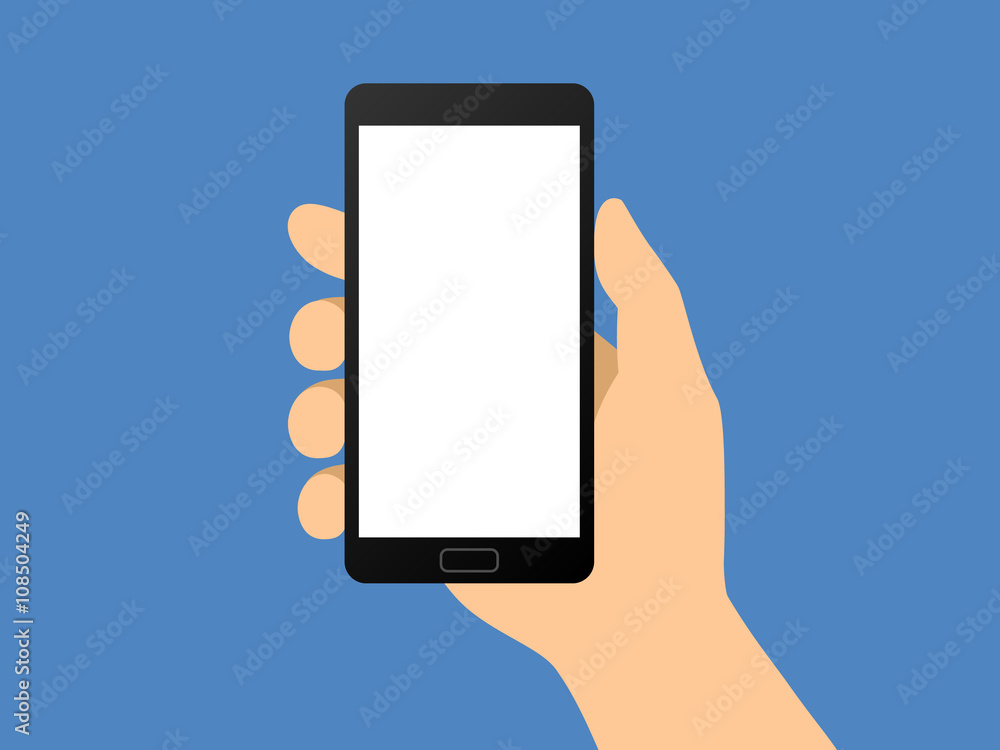Human hand holding smartphone / smart phone flat vector illustration Stock  Vector | Adobe Stock