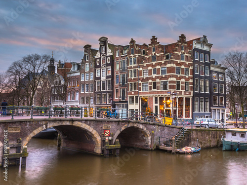 Canal houses at sunset in Amsterdam