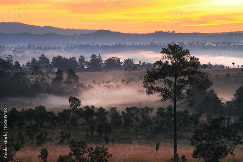 The beauty of the natural environment during sunrise and sunset at Khao Kho District ,Phetchabun Province in Thailand.