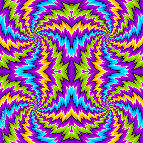 Abstract colorful background with spirals (spin illusion). Seamless pattern.