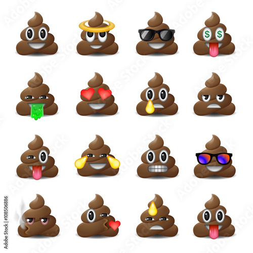 Set of shit icons, smiling faces, emoji, emoticons photo