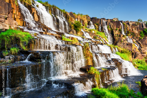 Scenic natural cascades of waterfall with crystal clear water