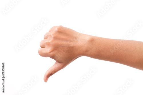 hand with thumb down gesture, isolated photo