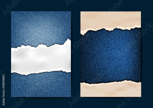 Ripped paper on texture of jeans background, Business brochure