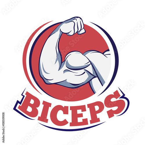 biceps muscle flexing arm isolated on white background.sport club bodybuilding fitness gym logotype emblem