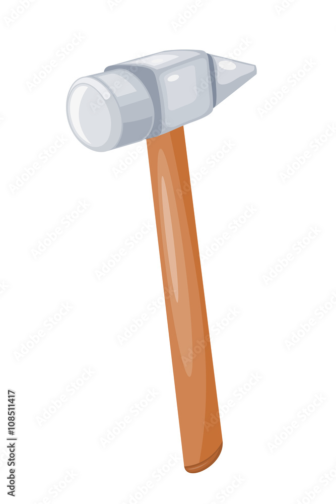 Metal hammer with a wooden handle on a white background. Cartoon Metal hammer with a wooden handle on a white background. Cartoon