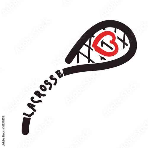 Image Black sticks for lacrosse with red heart. Vector illustrat