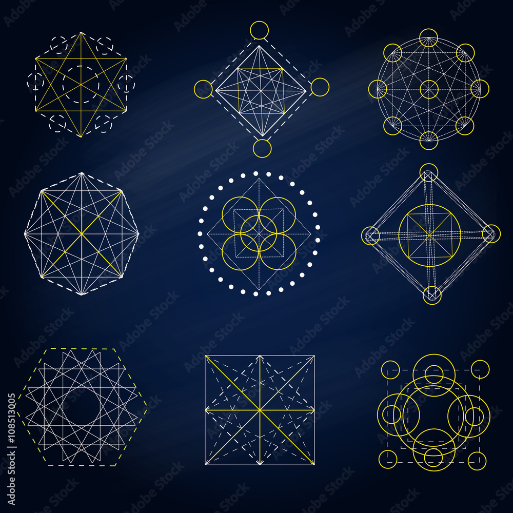 Geometry signs in the blue background Geometry signs in the blue background