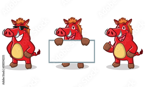 Red Wild Pig Mascot happy