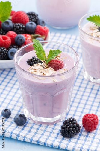 Wallpaper Mural healthy berry smoothies with oatmeal, close-up Torontodigital.ca