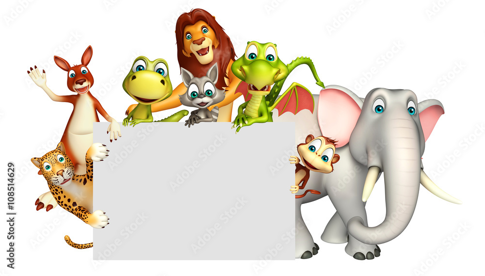 Naklejka premium 3d rendered illustration of wild animal with white board