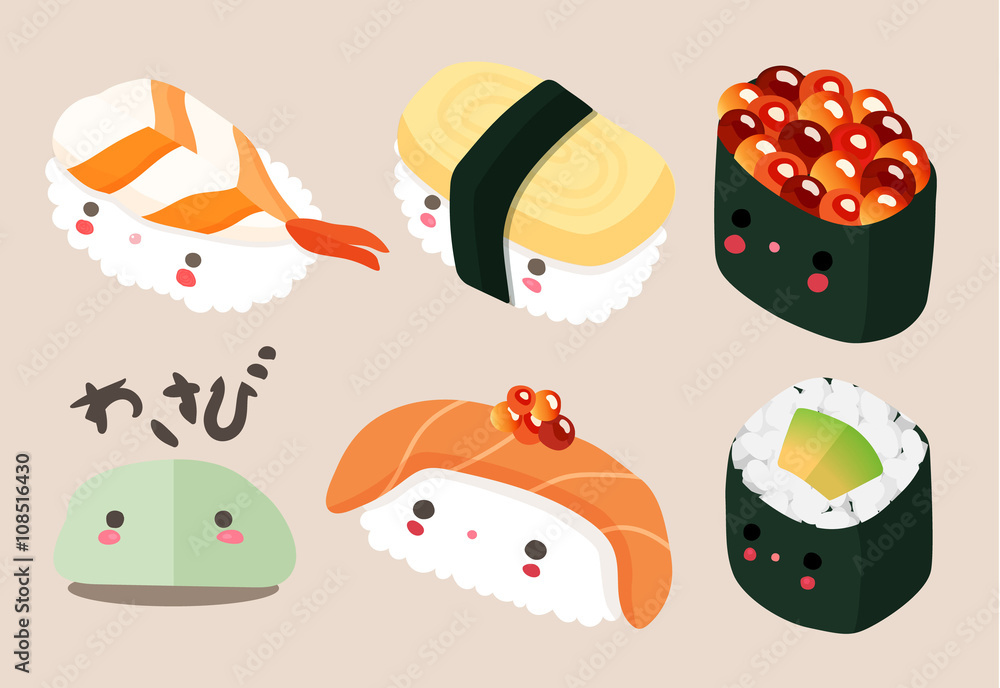 Fototapeta premium Japanese Food Illustration, Sushi Vector