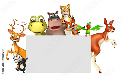 Photography 3d rendered illustration of wild animal with white board