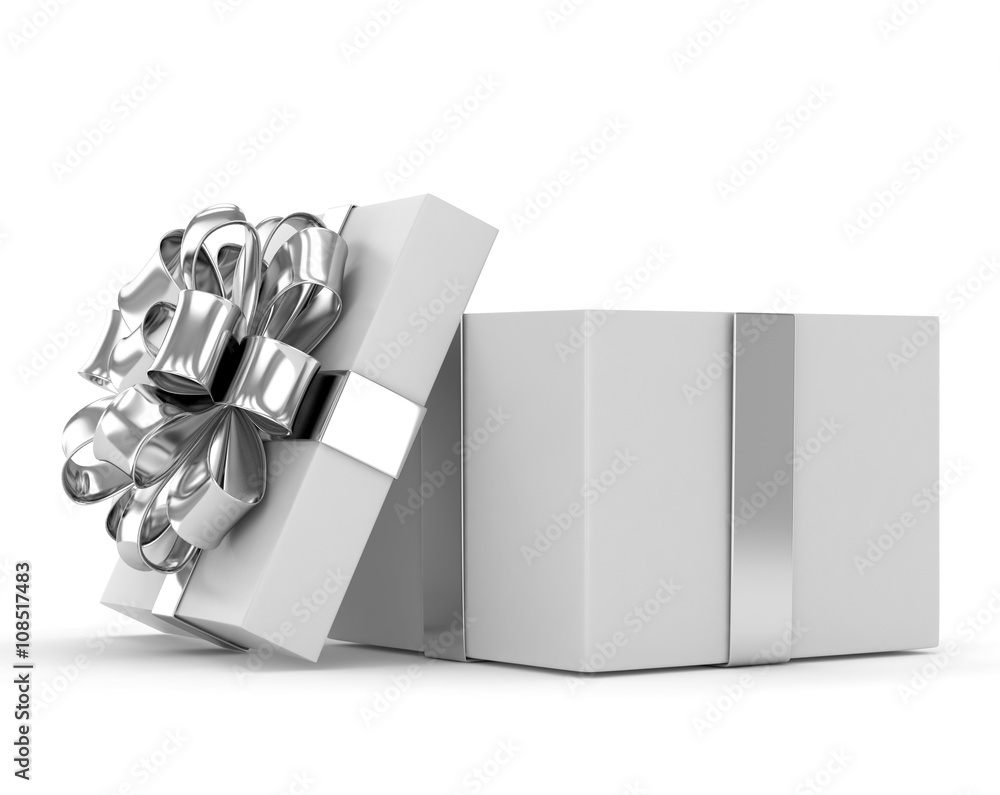 open gift box with bows isolated on white. 3d rendering. open gift box with bows isolated on white. 3d rendering.