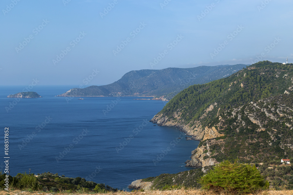 View from the old village (Chora) of Alonnisos, Alonnisos island, Northern Sporades, Aegean sea, Greece, Europe View from the old village (Chora) of Alonnisos, Alonnisos island, Northern Sporades, Aegean sea, Greece, Europe