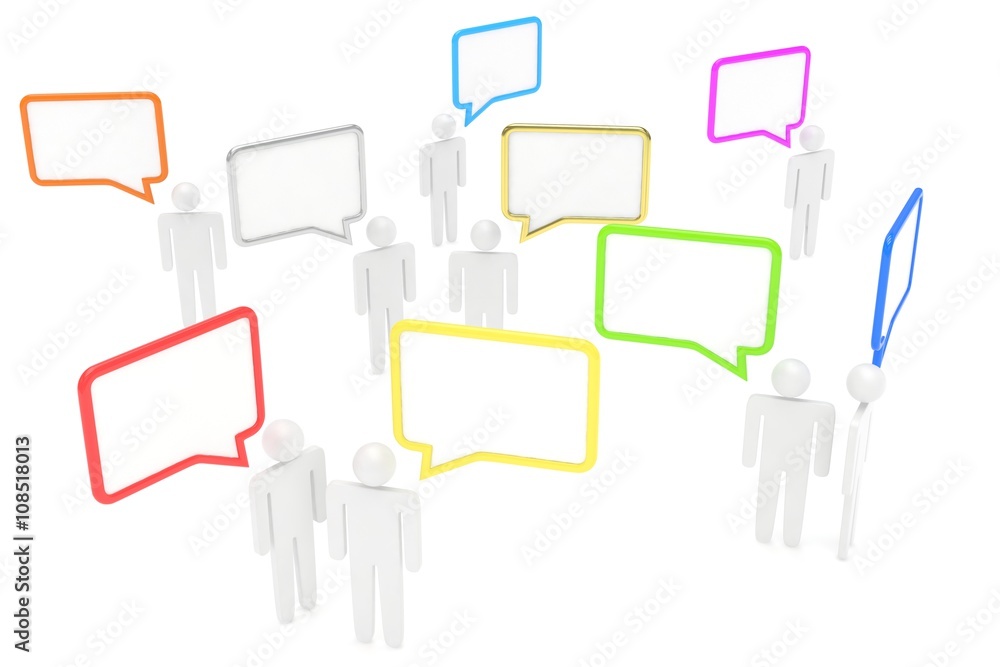 people with talk bubbles isolated over a white background. 3d rendering. people with talk bubbles isolated over a white background. 3d rendering.