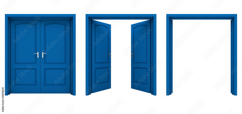 Open blue double door isolated on a white background Open blue double door isolated on a white background
