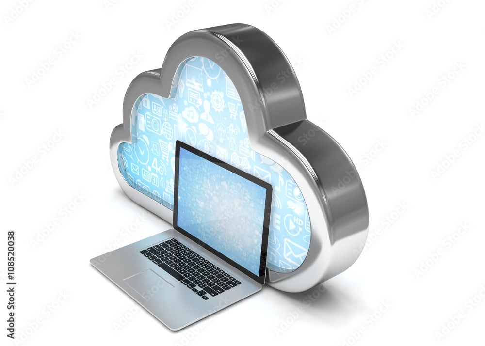 3d cloud symbol and laptop. 3d rendering. 3d cloud symbol and laptop. 3d rendering.