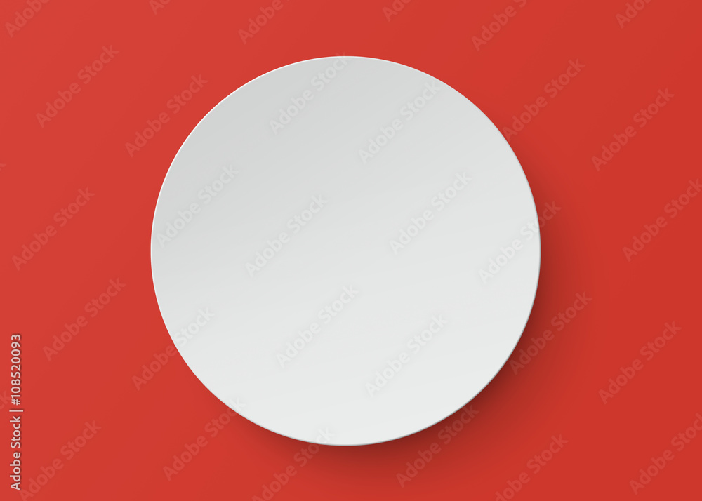 White plate on red background with clipping path.