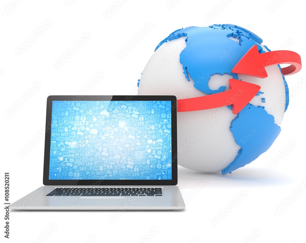 Laptop network and earth globe. 3d rendering. Laptop network and earth globe. 3d rendering.