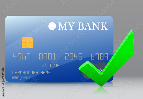 Approved bank card / Blue bank card and a green check