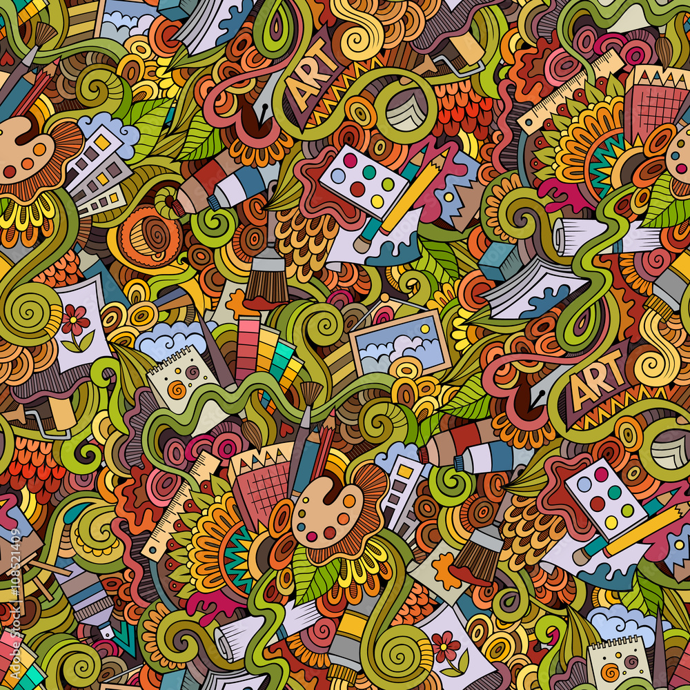 Naklejka premium Cartoon vector art and craft seamless pattern