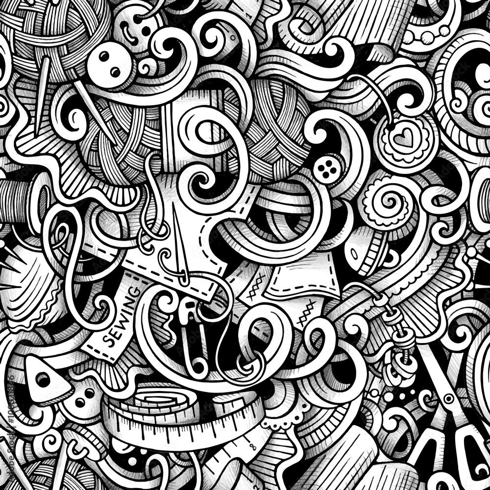 Cartoon hand-drawn doodles hand made, sewing seamless pattern Cartoon hand-drawn doodles hand made, sewing seamless pattern