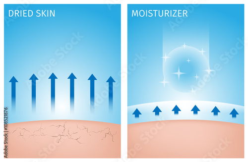 dried skin and skin with moisturizer , before and after