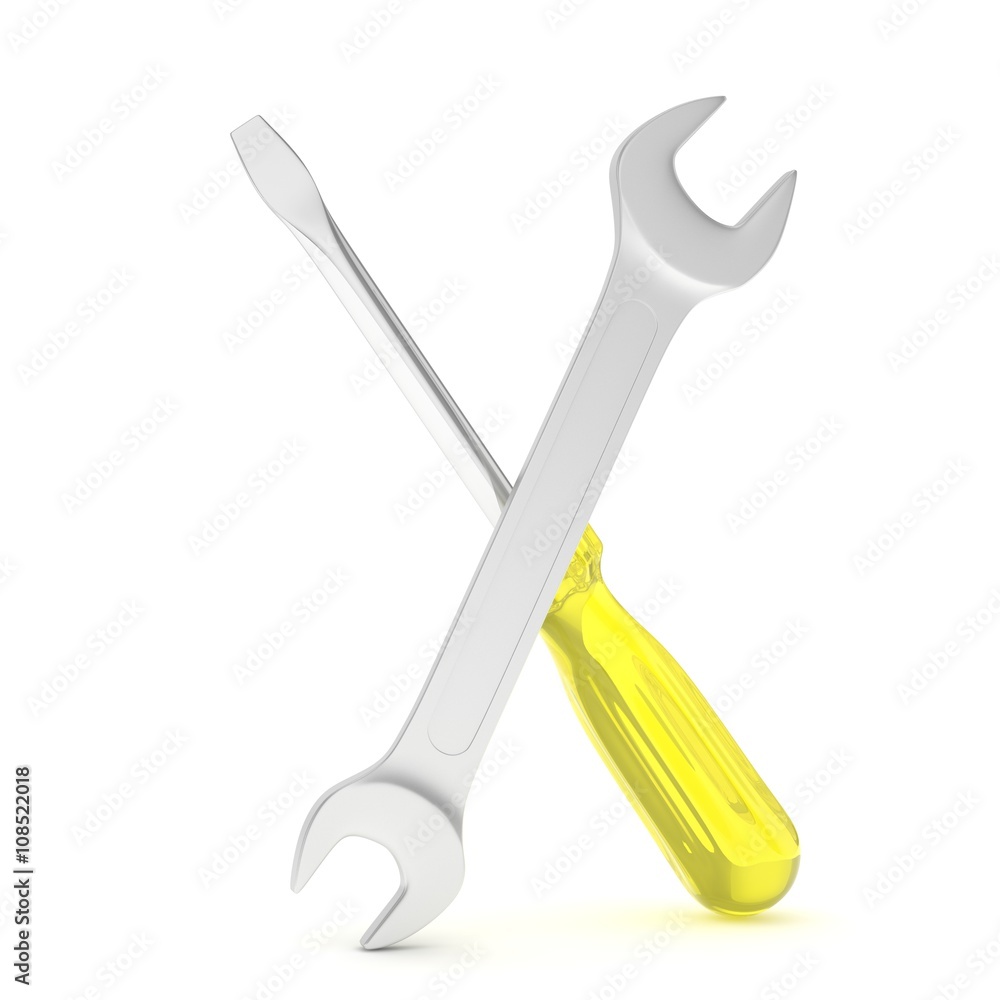 3D Illustration Wrench and screwdriver, service concept 3D Illustration Wrench and screwdriver, service concept