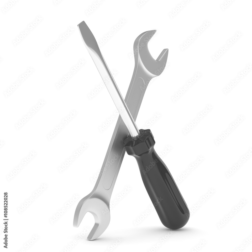 3D Illustration Wrench and screwdriver, service concept 3D Illustration Wrench and screwdriver, service concept