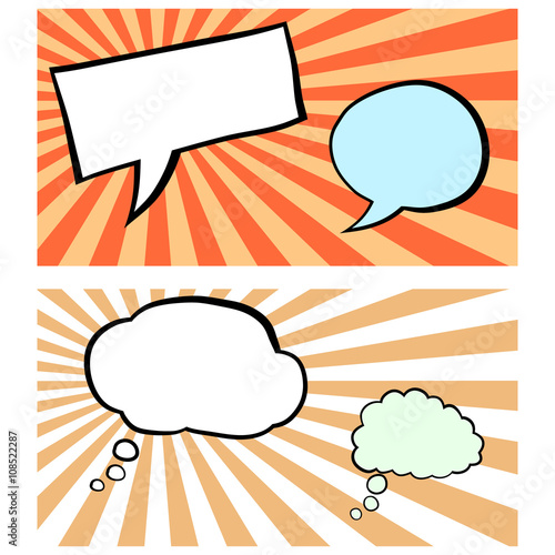 Set of comics bubbles on sunburst bacground