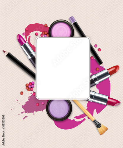 vector background with cosmetics and make-up objects 