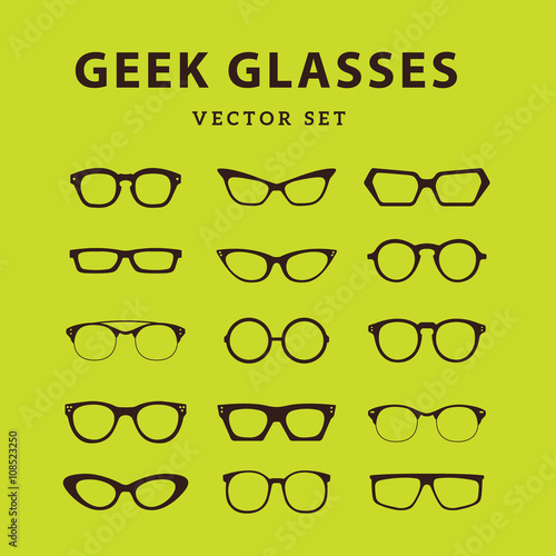 Set of glasses. Vector illustration on white background. Glasses model icons, man, women frames. Sunglasses, eyeglasses isolated on white. silhouettes. Different shapes, frame, styles
