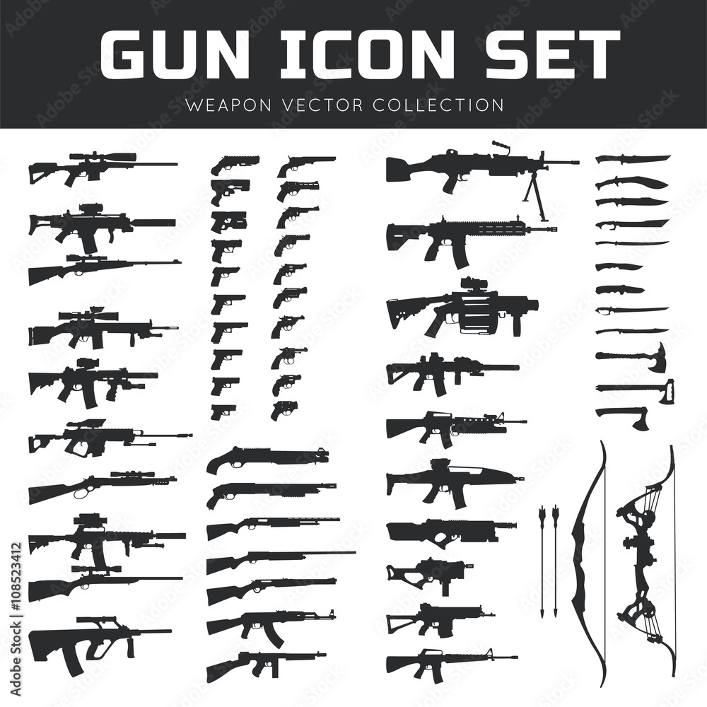 Fototapeta Gun icon set. Weapon vector collection,Pistol icon. gun logo. gun vector element.