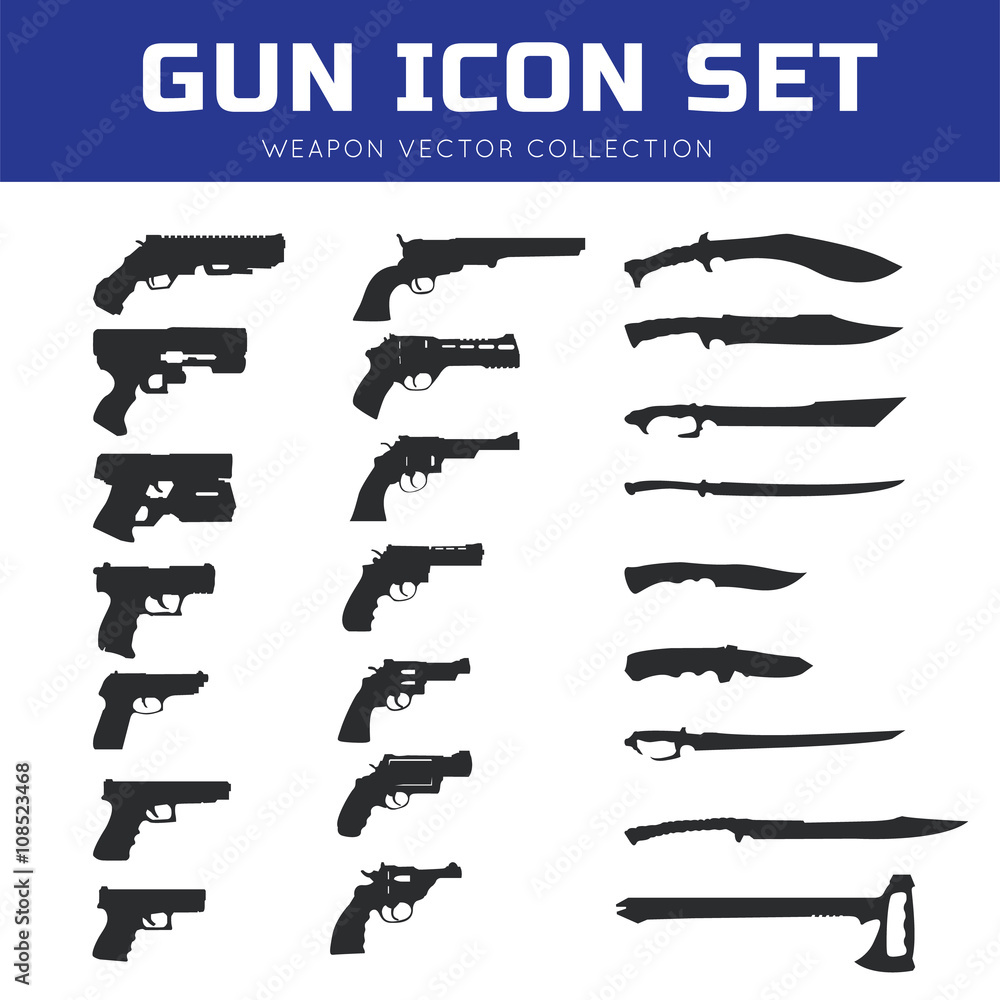 Gun icon set. Weapon vector collection,Pistol icon. gun logo. gun vector element. Gun icon set. Weapon vector collection,Pistol icon. gun logo. gun vector element.