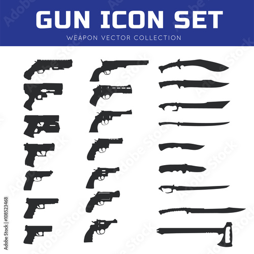 Gun icon set. Weapon vector collection,Pistol icon. gun logo. gun vector element.