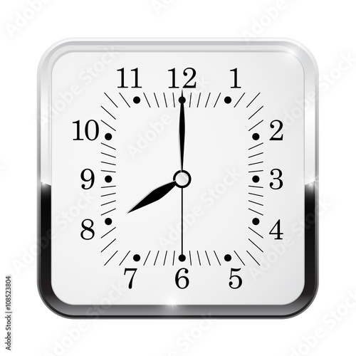 Clock. Square clock with chrome frame