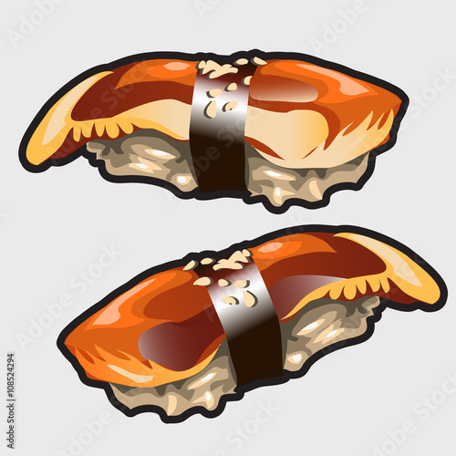 Japanese sushi with eel, food vector icon