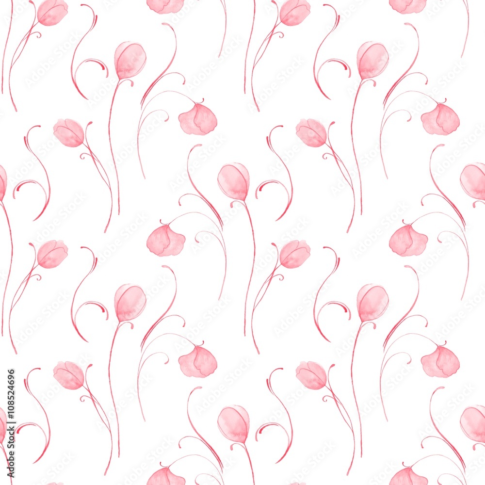 Flowers with thin stems. Seamless floral pattern 2. Background with hand drawn elements 