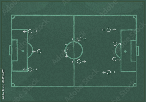 Realistic blackboard drawing a soccer game strategy. © photoraidz