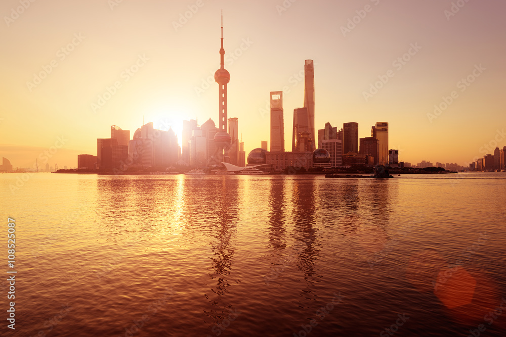 Pudong Skyline at sunrise, Shanghai, China.