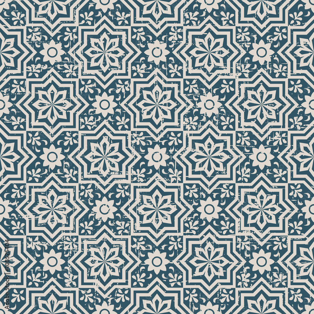 Seamless worn out antique background 044_star flower geometry