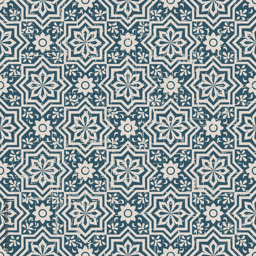 Seamless worn out antique background 044_star flower geometry